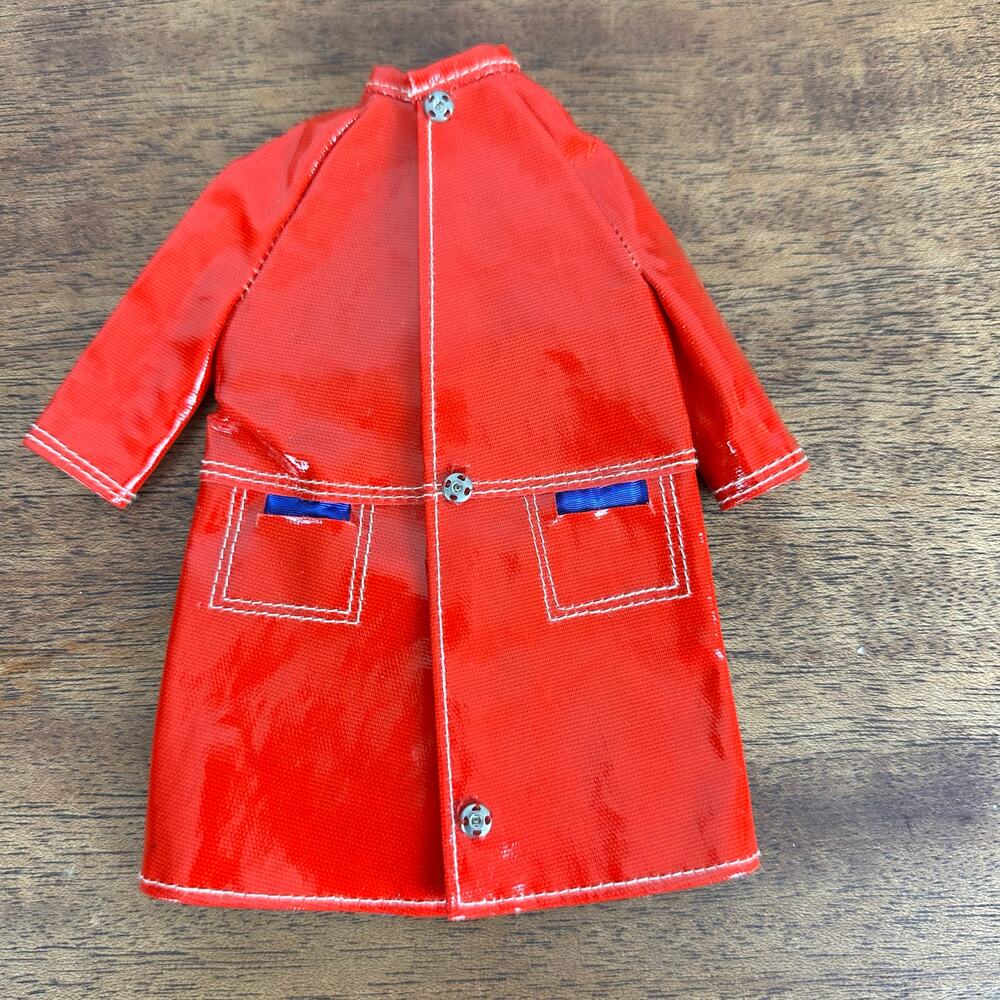VTG 1960's MOD BARBIE Red Plastic Vinyl Rain Jack Snap Up Blue Lining EXCELLENT